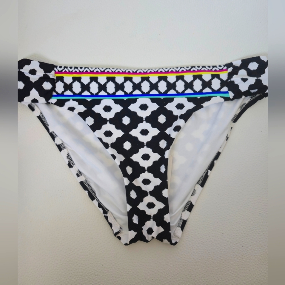 Trina Turk Black and White Bikini Bottom with Vibrant Accents